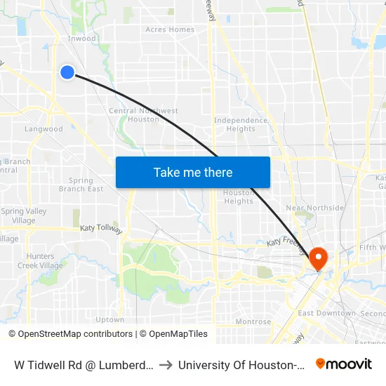 W Tidwell Rd @ Lumberdale Rd MB to University Of Houston-Downtown map