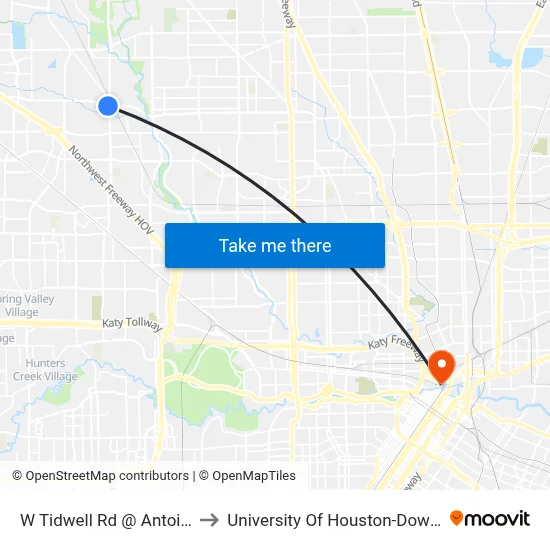W Tidwell Rd @ Antoine Dr to University Of Houston-Downtown map