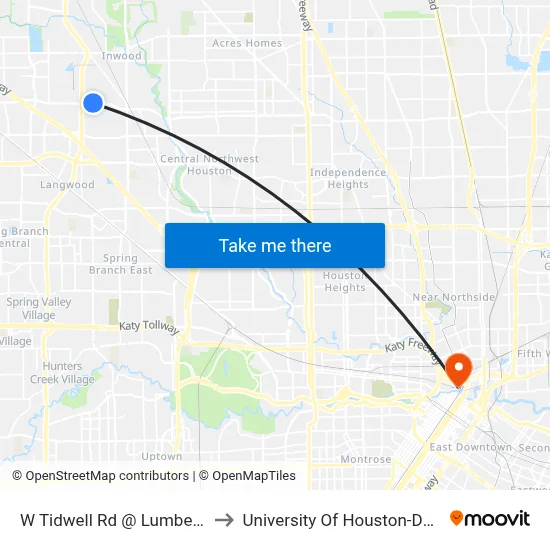 W Tidwell Rd @ Lumberdale Rd to University Of Houston-Downtown map
