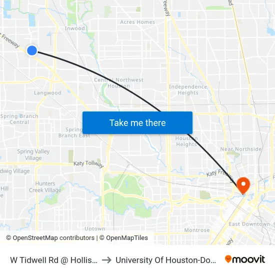 W Tidwell Rd @ Hollister Rd to University Of Houston-Downtown map