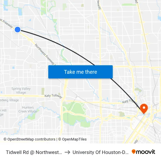 Tidwell Rd @ Northwest Freeway to University Of Houston-Downtown map