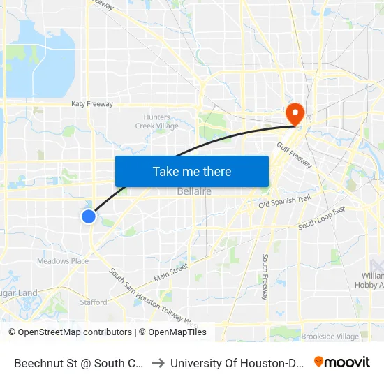 Beechnut St @ South Course Dr to University Of Houston-Downtown map
