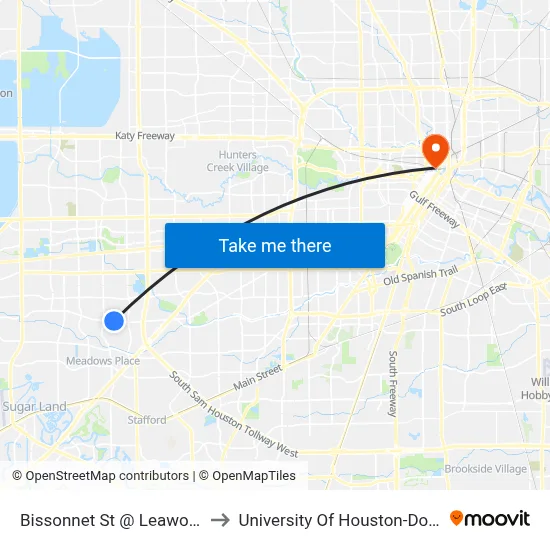 Bissonnet St @ Leawood Blvd to University Of Houston-Downtown map