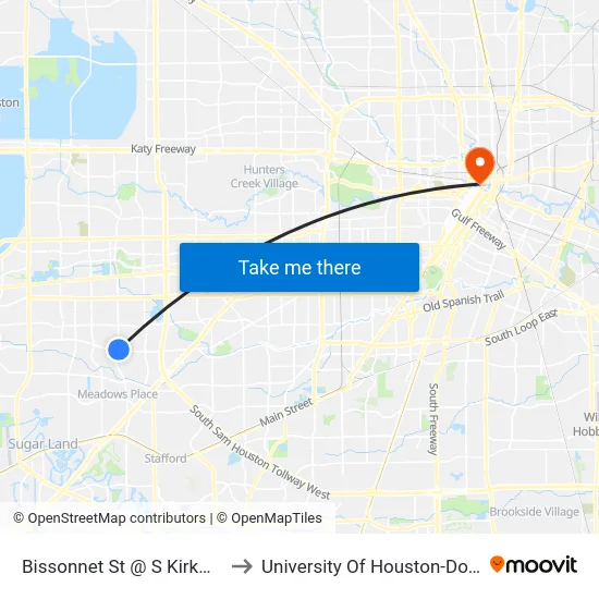 Bissonnet St @ S Kirkwood Rd to University Of Houston-Downtown map
