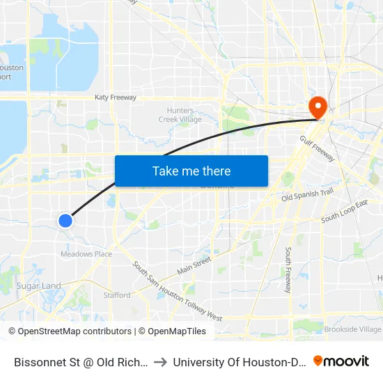 Bissonnet St @ Old Richmond Rd to University Of Houston-Downtown map
