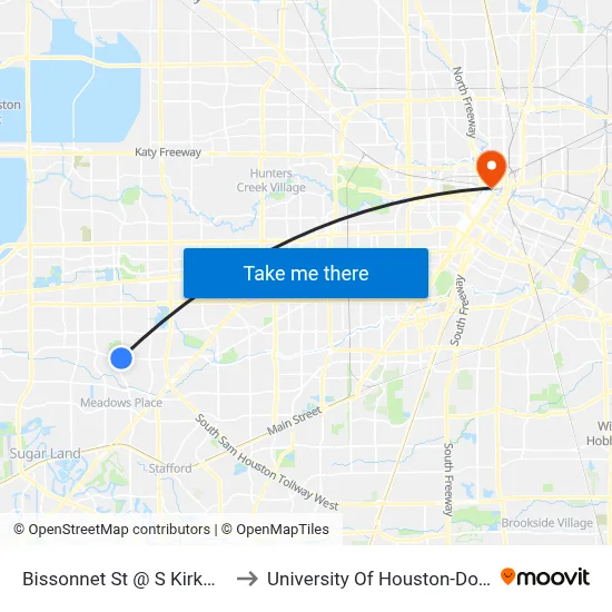 Bissonnet St @ S Kirkwood Rd to University Of Houston-Downtown map