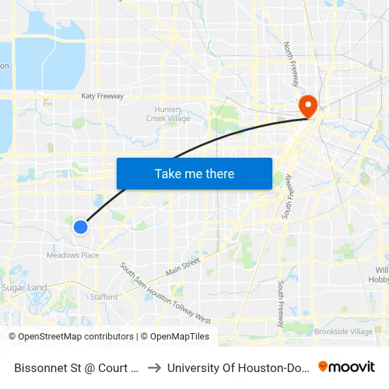 Bissonnet St @ Court Glen Dr to University Of Houston-Downtown map