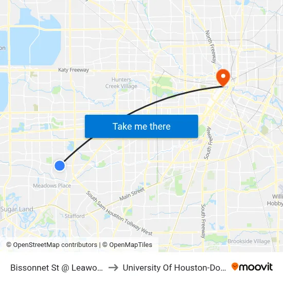 Bissonnet St @ Leawood Blvd to University Of Houston-Downtown map