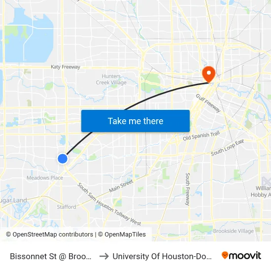 Bissonnet St @ Brooklet Dr to University Of Houston-Downtown map
