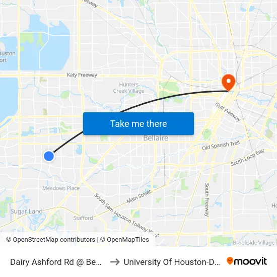 Dairy Ashford Rd @ Beechnut St to University Of Houston-Downtown map