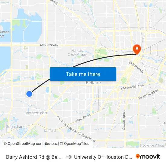 Dairy Ashford Rd @ Beechnut St to University Of Houston-Downtown map