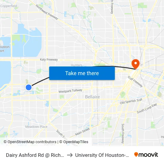 Dairy Ashford Rd @ Richmond Ave to University Of Houston-Downtown map