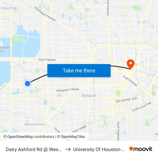 Dairy Ashford Rd @ Westheimer Rd to University Of Houston-Downtown map