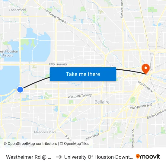 Westheimer Rd @ Sh 6 to University Of Houston-Downtown map