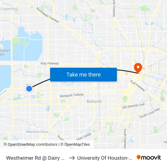 Westheimer Rd @ Dairy Ashford Rd to University Of Houston-Downtown map