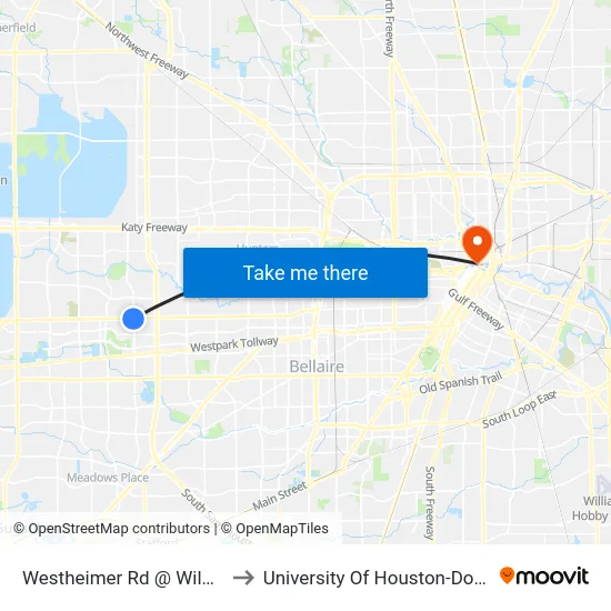 Westheimer Rd @ Wilcrest Dr to University Of Houston-Downtown map