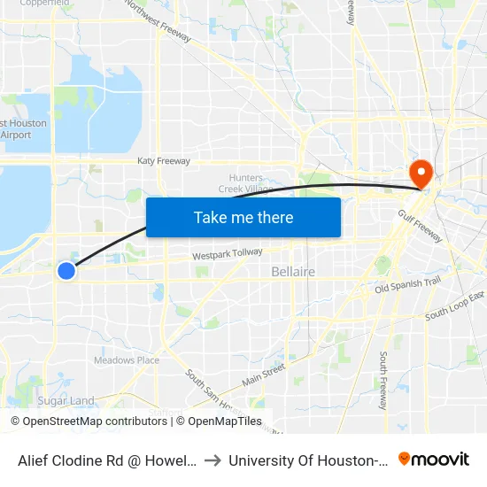 Alief Clodine Rd @ Howell Sugarland to University Of Houston-Downtown map