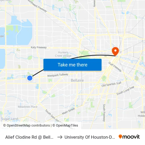 Alief Clodine Rd @ Belle Park Dr to University Of Houston-Downtown map