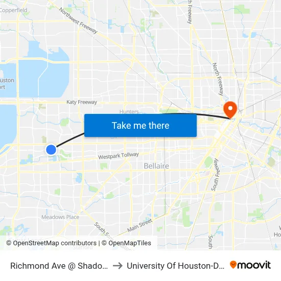 Richmond Ave @ Shadowbriar Dr to University Of Houston-Downtown map