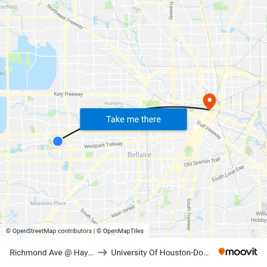 Richmond Ave @ Hayes Rd to University Of Houston-Downtown map