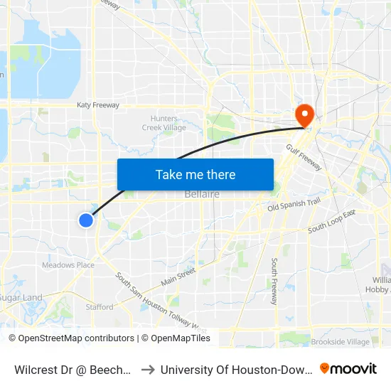 Wilcrest Dr @ Beechnut St to University Of Houston-Downtown map