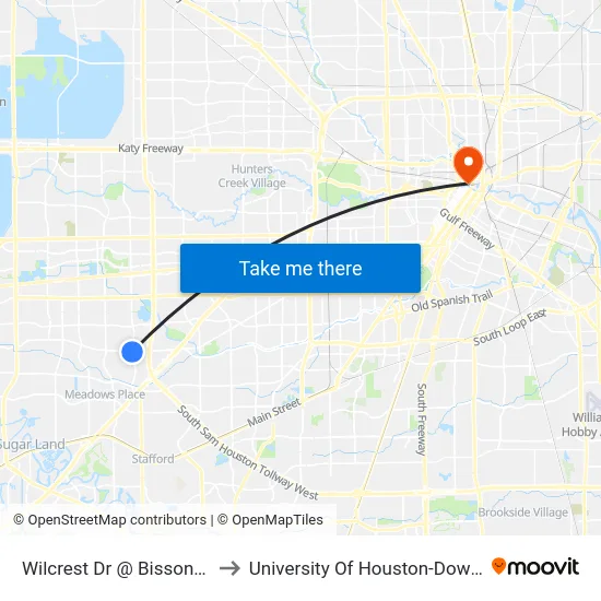 Wilcrest Dr @ Bissonnet St to University Of Houston-Downtown map