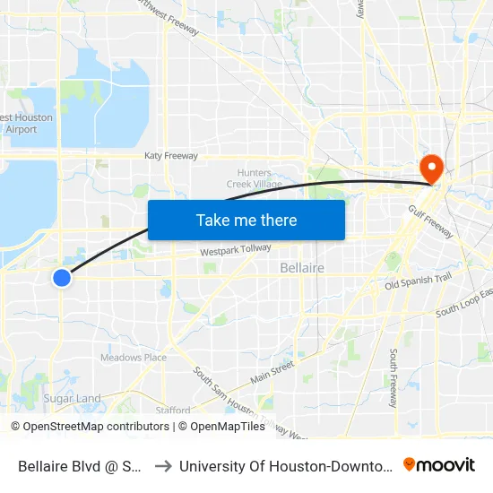 Bellaire Blvd @ Sh 6 to University Of Houston-Downtown map