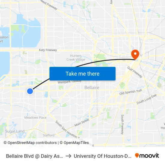 Bellaire Blvd @ Dairy Ashford Rd to University Of Houston-Downtown map