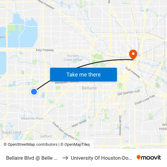 Bellaire Blvd @ Belle Park Dr to University Of Houston-Downtown map
