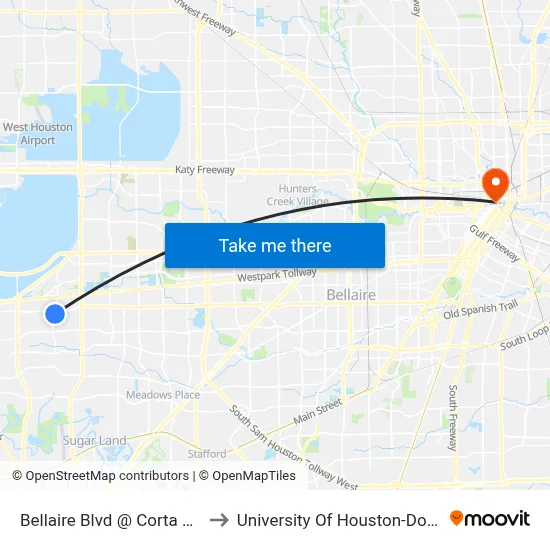 Bellaire Blvd @ Corta Calle Dr to University Of Houston-Downtown map