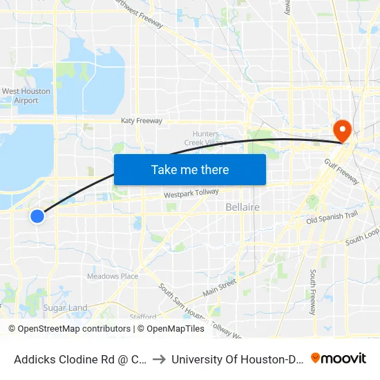 Addicks Clodine Rd @ Cabildo Dr to University Of Houston-Downtown map