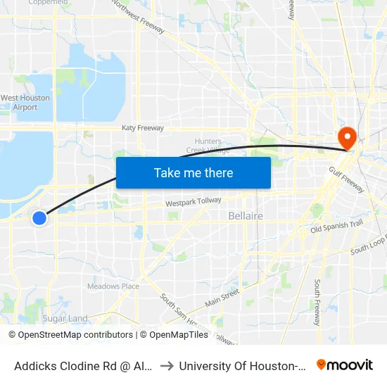 Addicks Clodine Rd @ Alief Clodine to University Of Houston-Downtown map