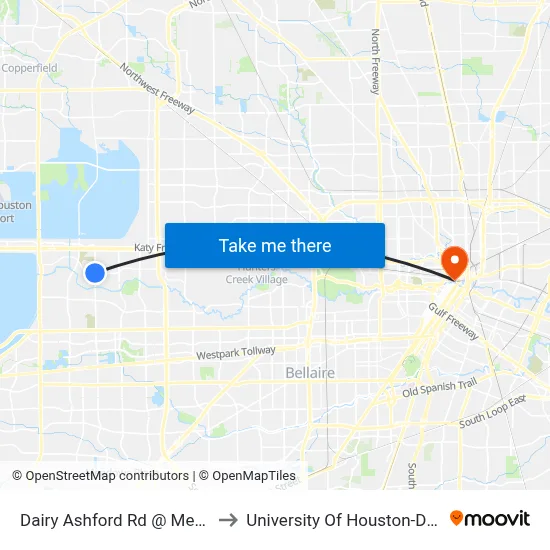 Dairy Ashford Rd @ Memorial Dr to University Of Houston-Downtown map