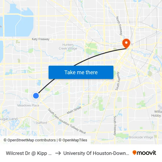 Wilcrest Dr @ Kipp Way to University Of Houston-Downtown map