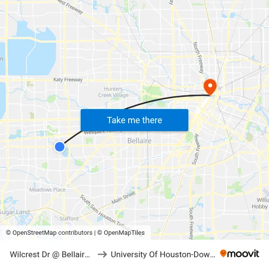 Wilcrest Dr @ Bellaire Blvd to University Of Houston-Downtown map