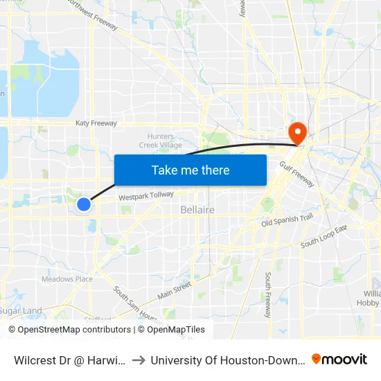 Wilcrest Dr @ Harwin Dr to University Of Houston-Downtown map