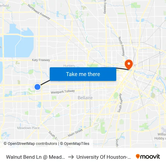 Walnut Bend Ln @ Meadowglen Ln to University Of Houston-Downtown map