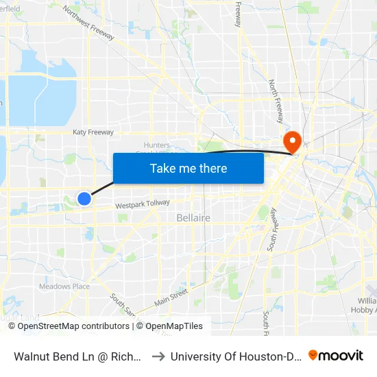 Walnut Bend Ln @ Richmond Ave to University Of Houston-Downtown map