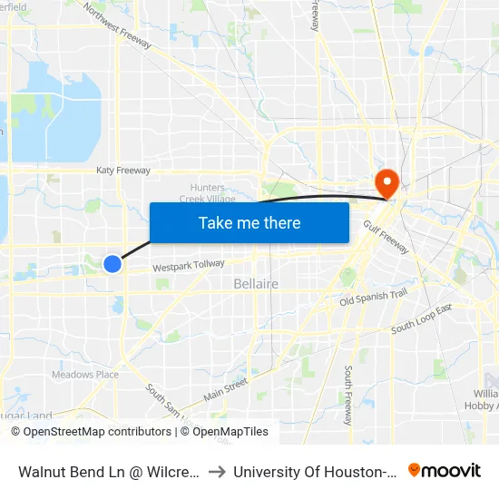 Walnut Bend Ln @ Wilcrest Green Dr to University Of Houston-Downtown map
