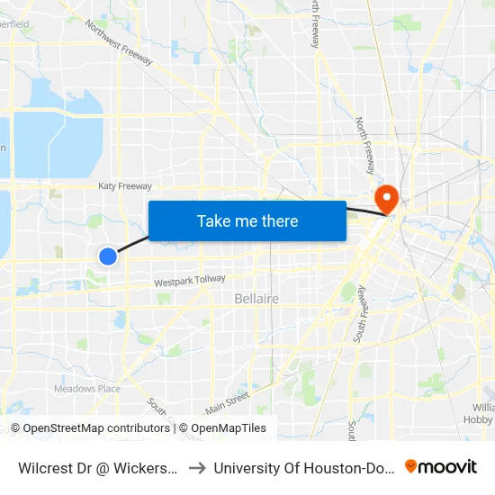 Wilcrest Dr @ Wickersham Ln to University Of Houston-Downtown map