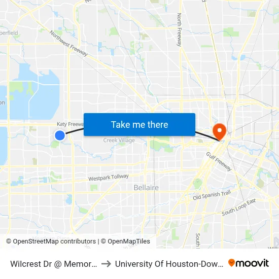 Wilcrest Dr @ Memorial Dr to University Of Houston-Downtown map