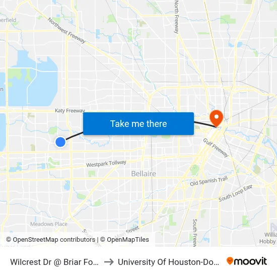 Wilcrest Dr @ Briar Forest Dr to University Of Houston-Downtown map