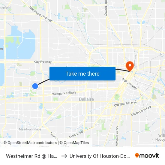 Westheimer Rd @ Hayes Rd to University Of Houston-Downtown map