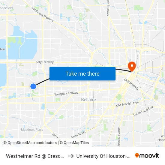 Westheimer Rd @ Crescent Park Dr to University Of Houston-Downtown map