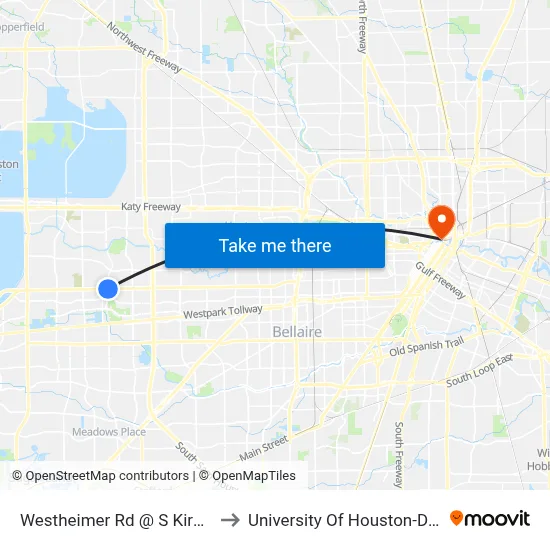 Westheimer Rd @ S Kirkwood Rd to University Of Houston-Downtown map