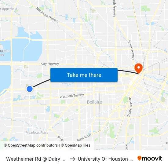 Westheimer Rd @ Dairy Ashford Rd to University Of Houston-Downtown map