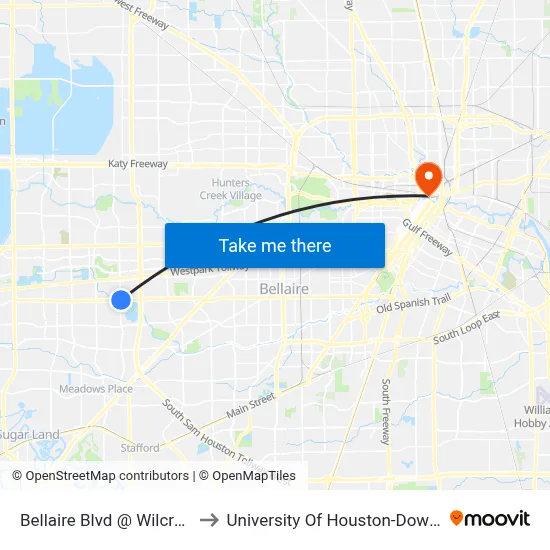 Bellaire Blvd @ Wilcrest Dr to University Of Houston-Downtown map