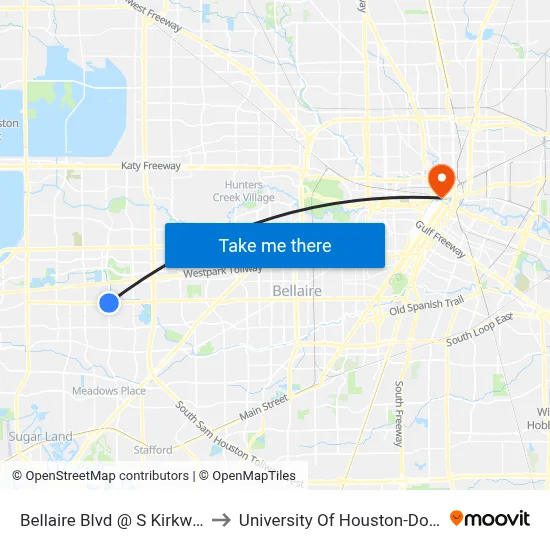 Bellaire Blvd @ S Kirkwood Rd to University Of Houston-Downtown map