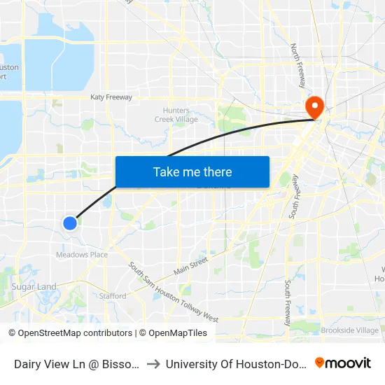 Dairy View Ln @ Bissonnet St to University Of Houston-Downtown map