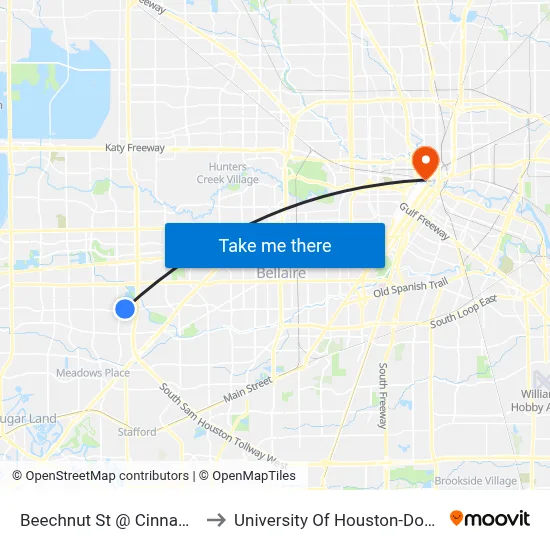 Beechnut St @ Cinnamon Ln to University Of Houston-Downtown map